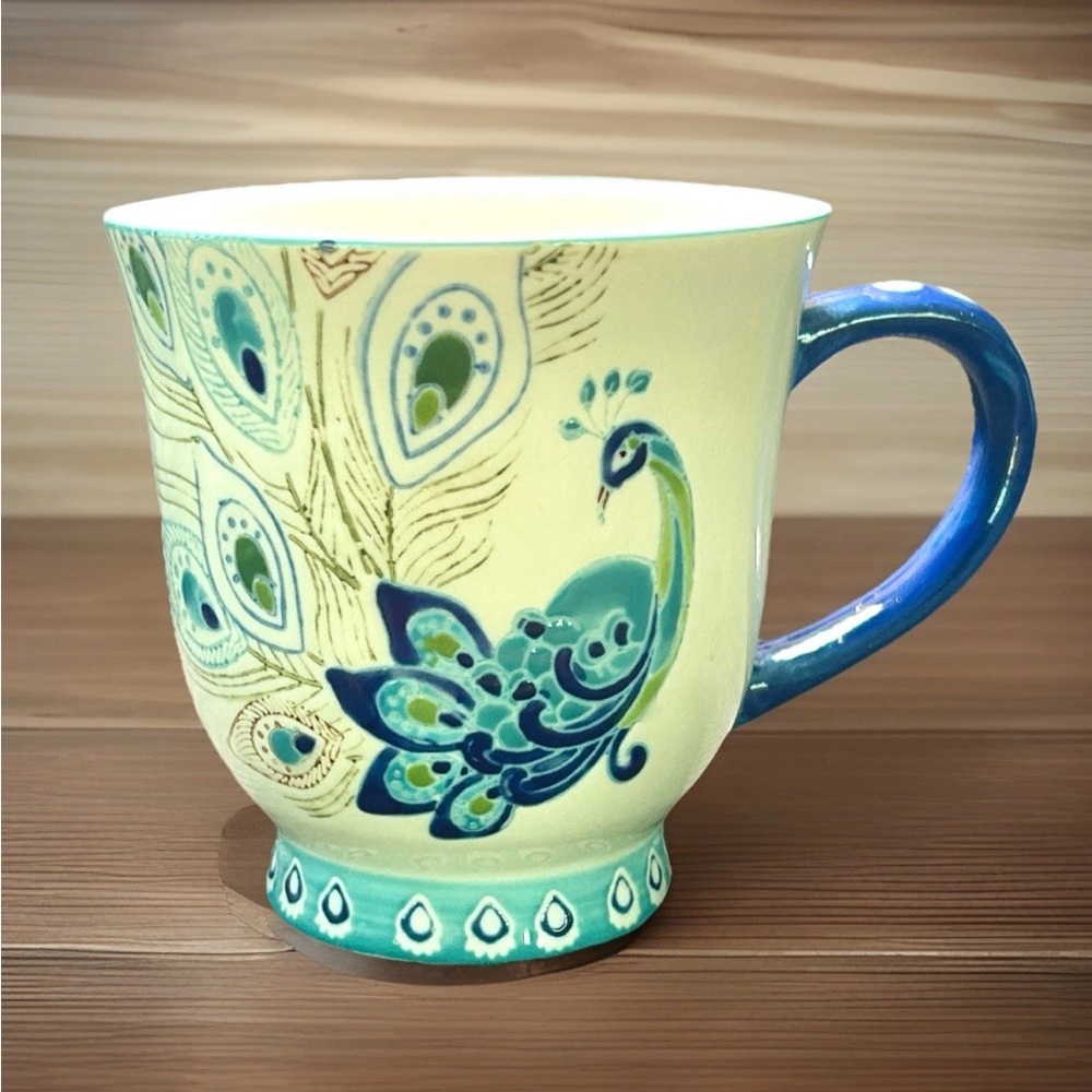 Dutch Wax Handpainted Ceramic Coffee Or Tea Cup Peacock 4” Tall